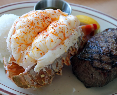 Lobster tail and steak dinner at The Bull Shed at the ISO